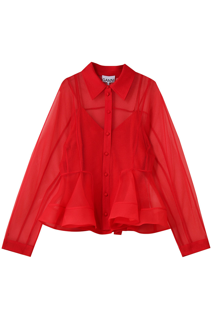 ガニー/GANNIのTextured Organza  ペプラム シャツ(マーズレッド/A1040098)