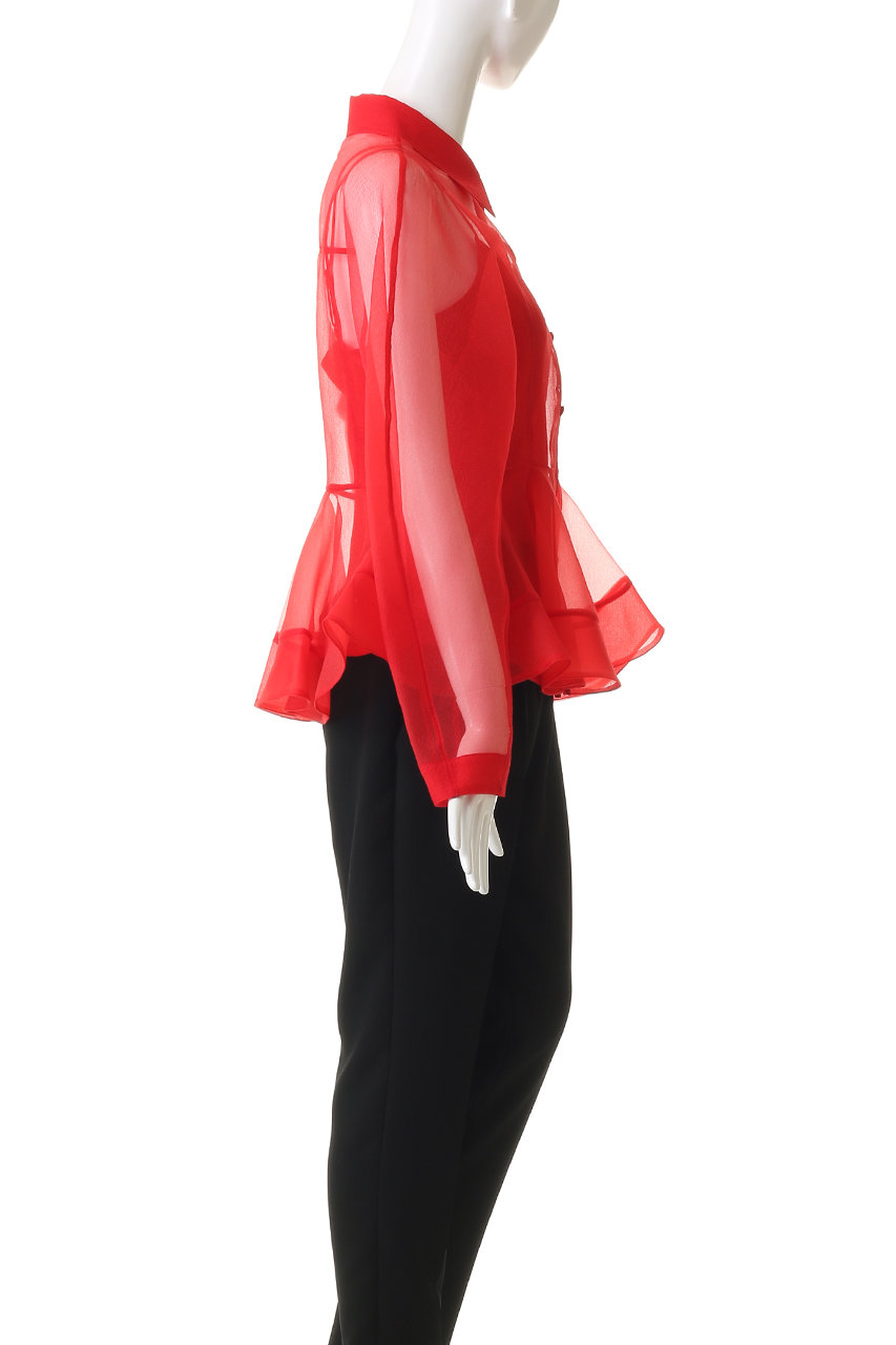 GANNI(ガニー)｜Textured Organza ペプラム シャツ/マーズレッド の