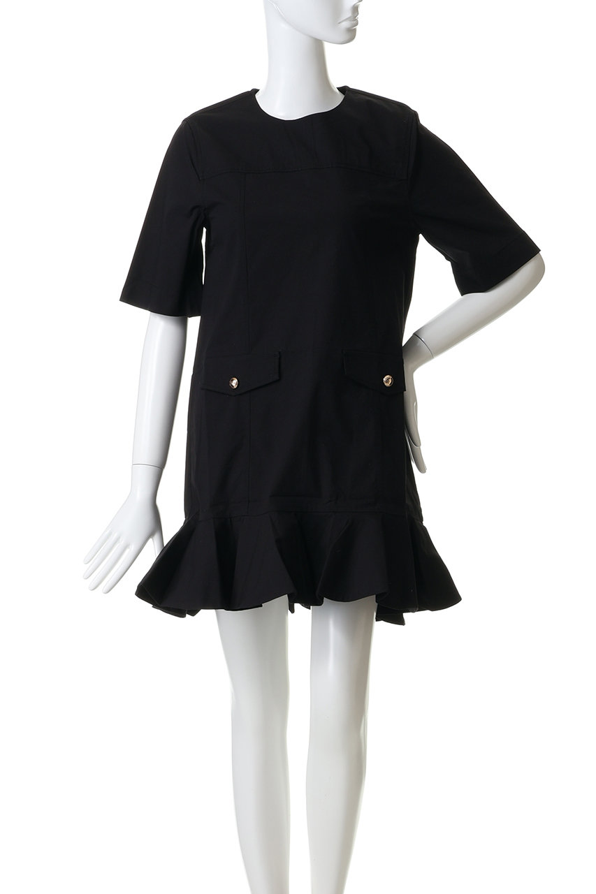 GANNI(ガニー)｜Stretch Cotton フリル ミニ ドレス/ブラック の通販