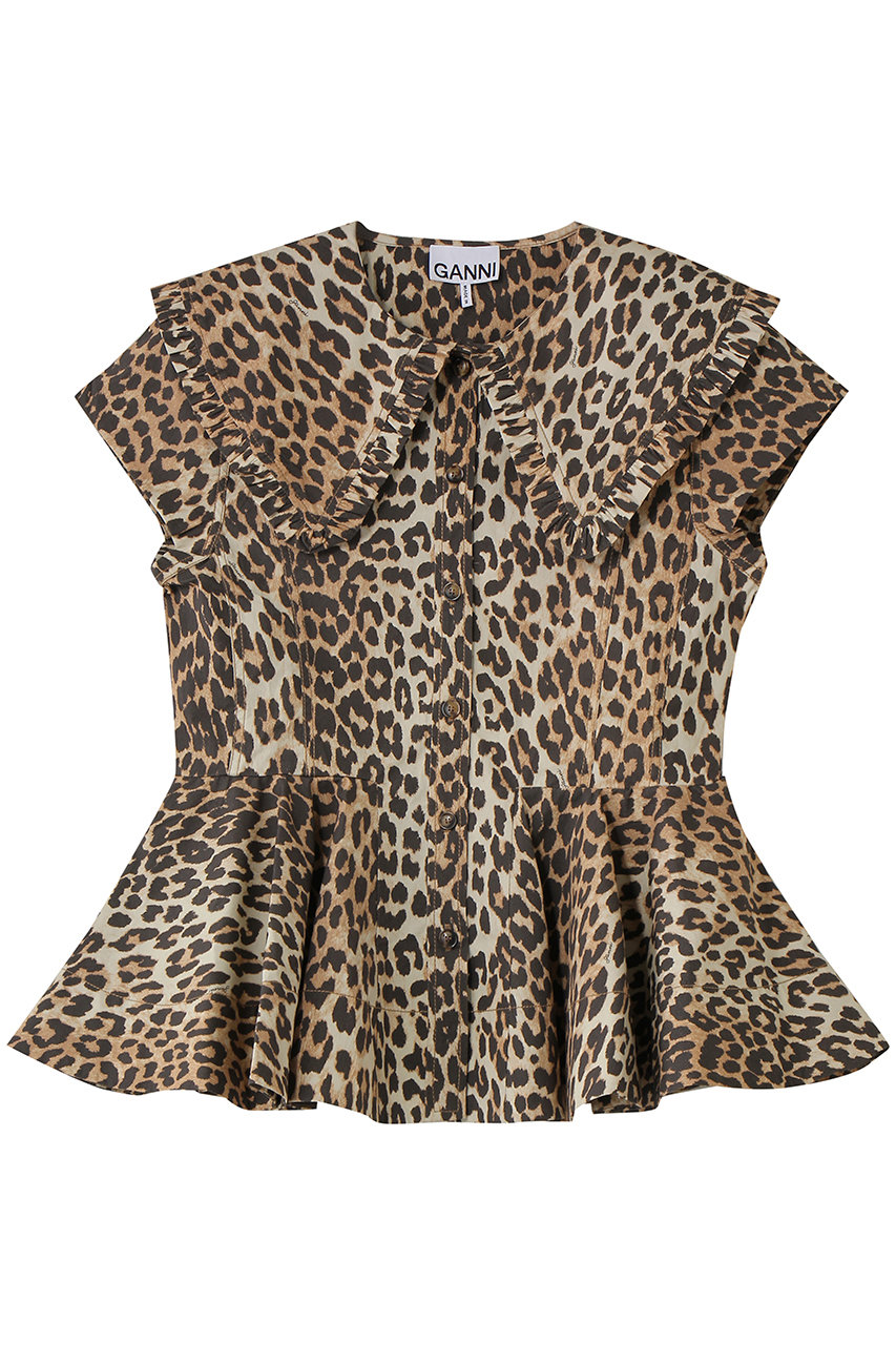 ガニー/GANNIのPrinted Stretch Cotton ピーターパン カラー シャツ(アーモンドミルク/A1040120)