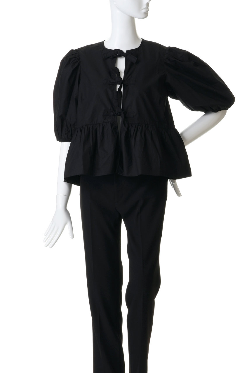 GANNI(ガニー)｜Cotton Poplin ペプラム ブラウス/ブラック の通販