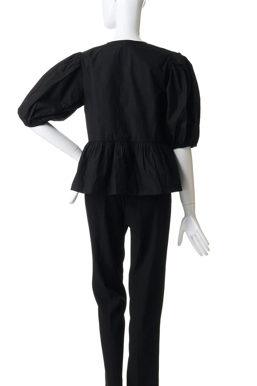 GANNI(ガニー)｜Cotton Poplin ペプラム ブラウス/ブラック の通販