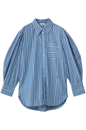 ガニー/GANNIのStripe Cotton プリーツ スリーブ シャツ(110400/110403)