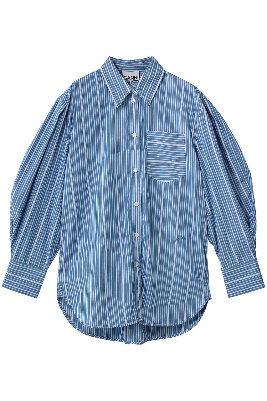 ガニー/GANNIのStripe Cotton プリーツ スリーブ シャツ(ヌーヴォーモーヴ/A1140007)