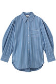 Stripe Cotton プリーツ スリーブ シャツ