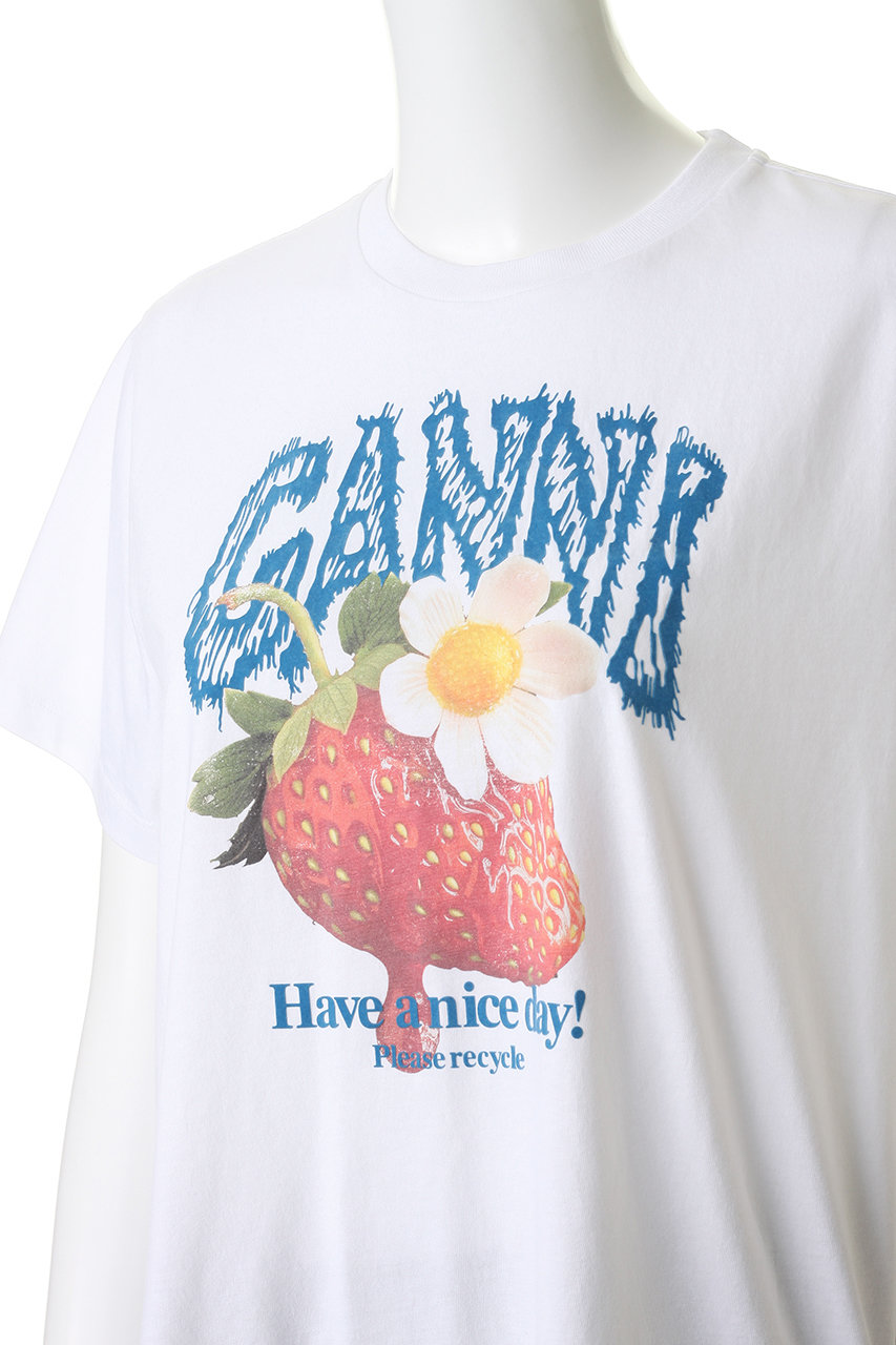 GANNI(ガニー)｜Basic Cotton Jersey Strawberry Tシャツ/ブライト