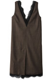 Light Wool メランジ ストライプ Vネック ミディドレス