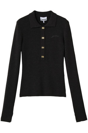 ガニー/GANNIのMini Ribbed Merino ポロニット(110300/110301)