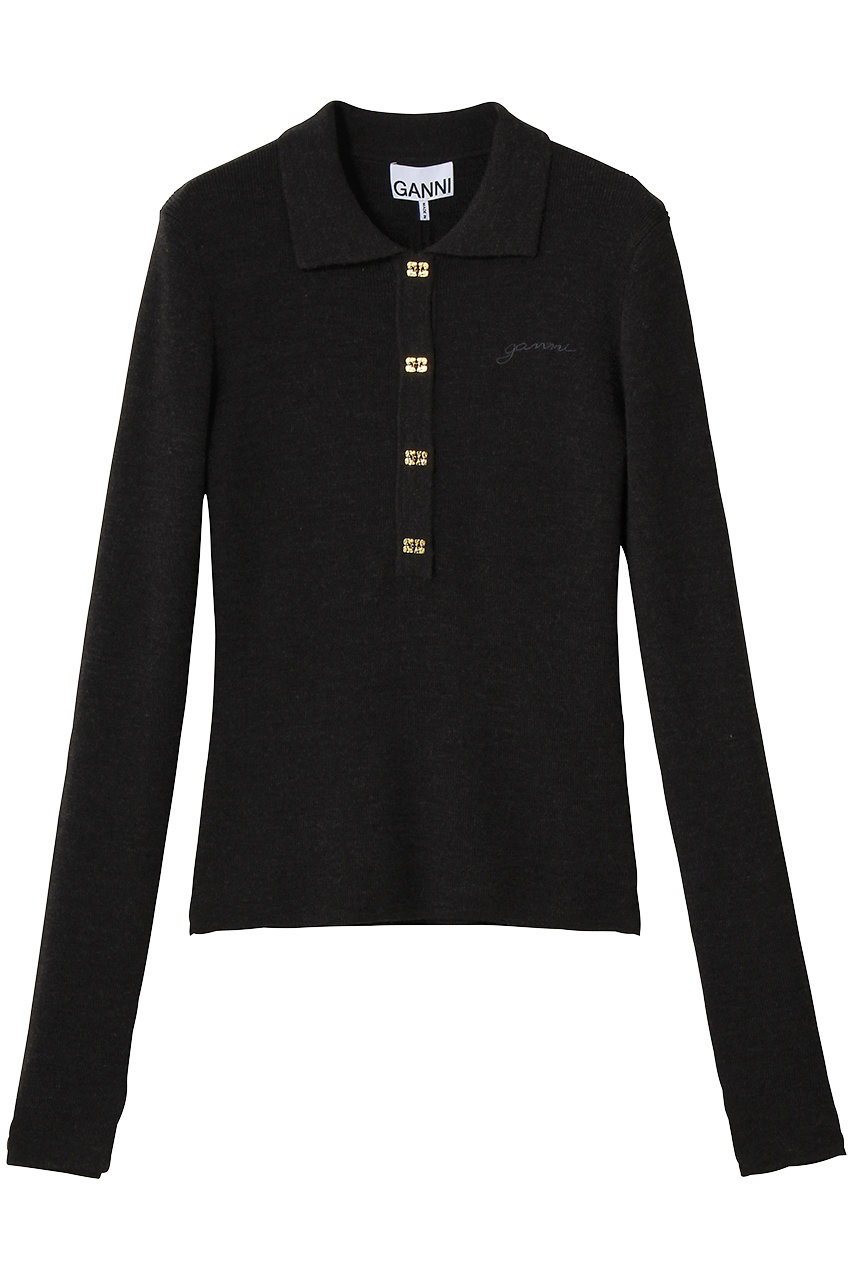 ガニー/GANNIのMini Ribbed Merino ポロニット(ファントム/A1070125)