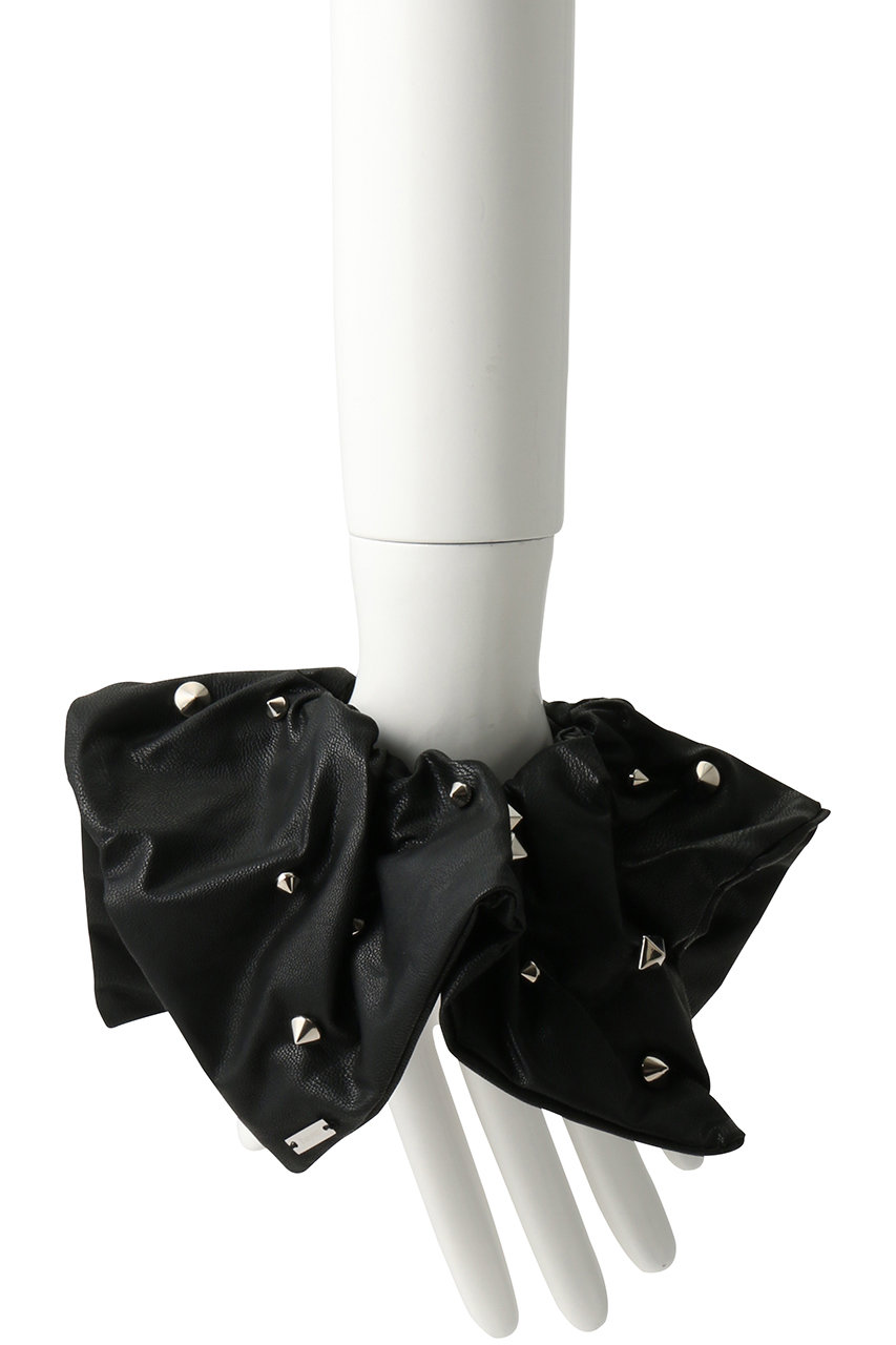 heyep(ヘイップ)｜Faux Leather Studded Scrunchie/ブラック の通販