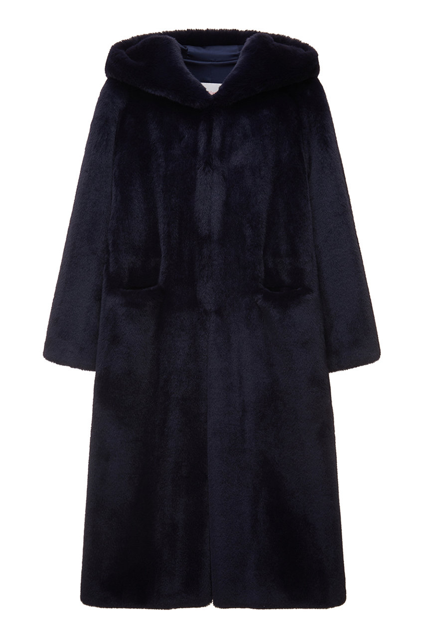 レモンプレット/LemonpletのFAUX FUR LAON HOODED MAXI COAT(NAVY/LCT008KRFKF)