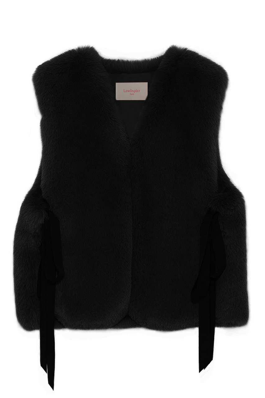 レモンプレット/LemonpletのFAUX FUR TIED KITTEN RIBBON VEST(BLACK/LVT040KRFKF)