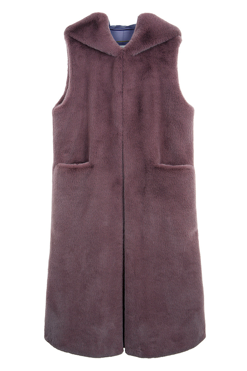 レモンプレット/LemonpletのFAUX FUR LAON HOODED MAXI VEST(MAUVE/LVT009KRFKF)