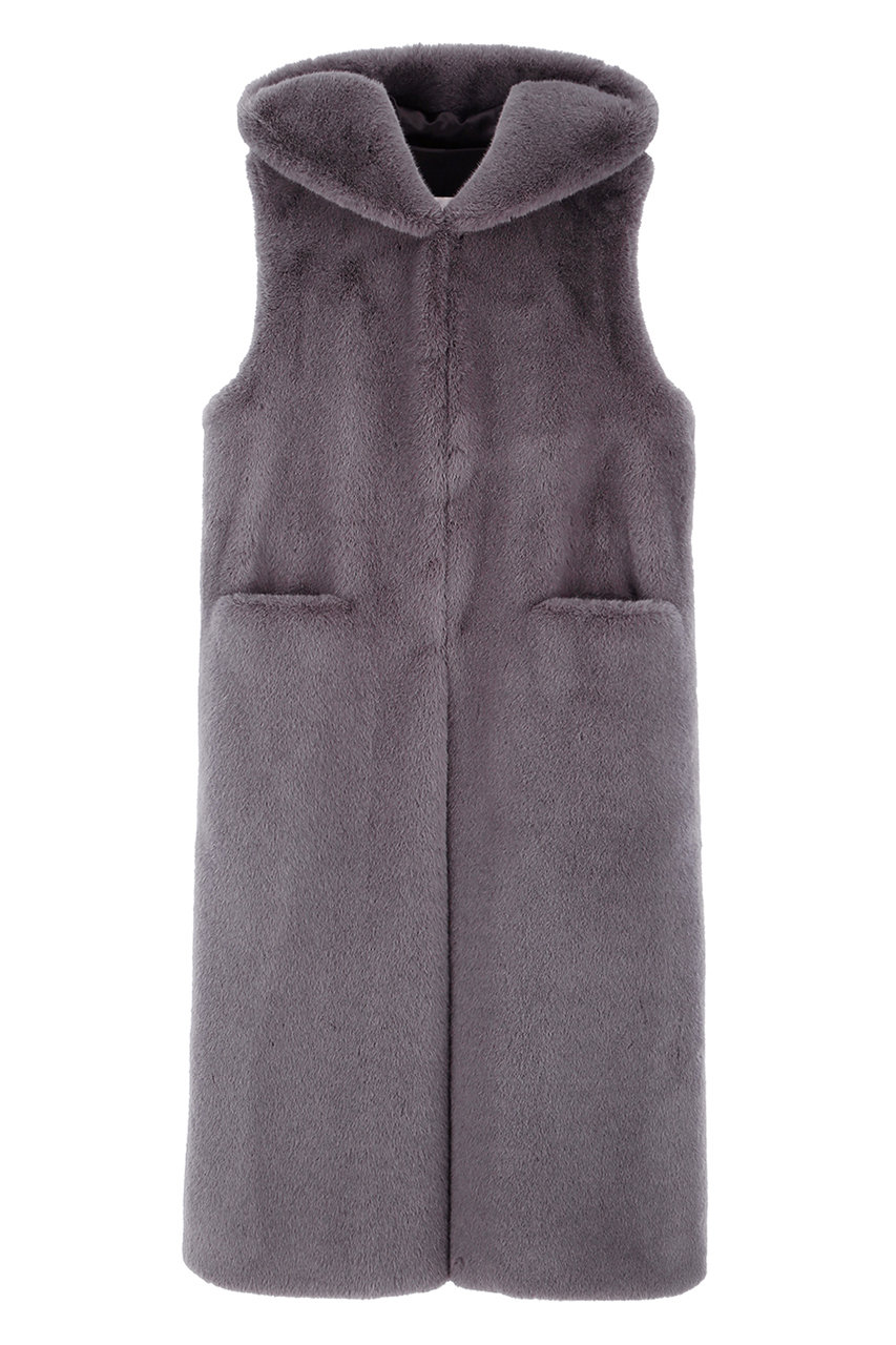 レモンプレット/LemonpletのFAUX FUR LAON HOODED MAXI VEST(SHADOW/LVT009KRFKF)