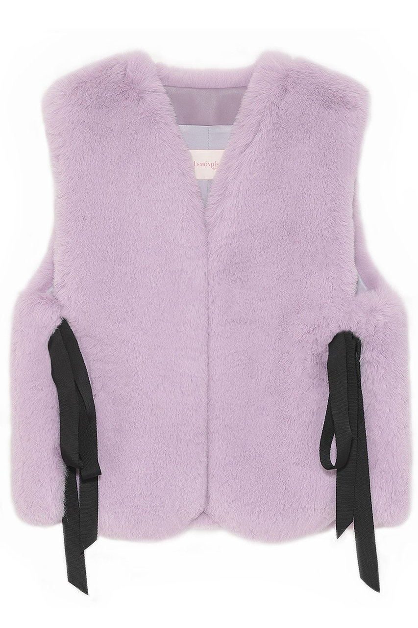 レモンプレット/LemonpletのFAUX FUR TIED KITTEN RIBBON VEST(LAVENDER/LVT001KRFKF)