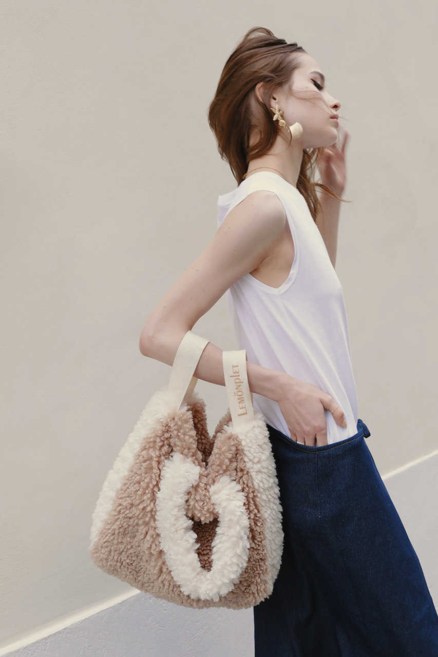 Lemonplet(レモンプレット)｜FAUX FUR PHRYNE ECO BAG/BEIGE&CREAM の
