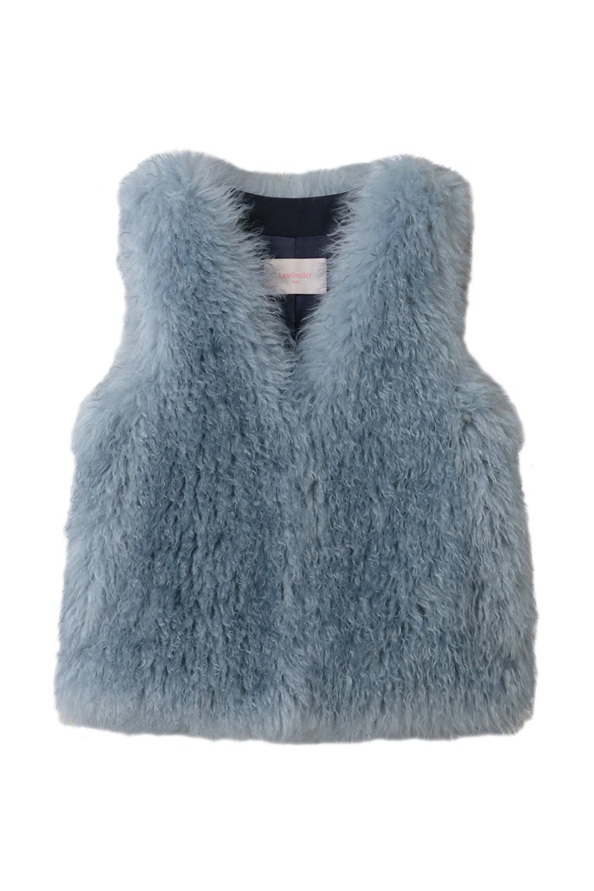 レモンプレット/LemonpletのFAUX FUR MORI MG V-NECK VEST(ASHLEY BLUE/LVT046KRFKF)