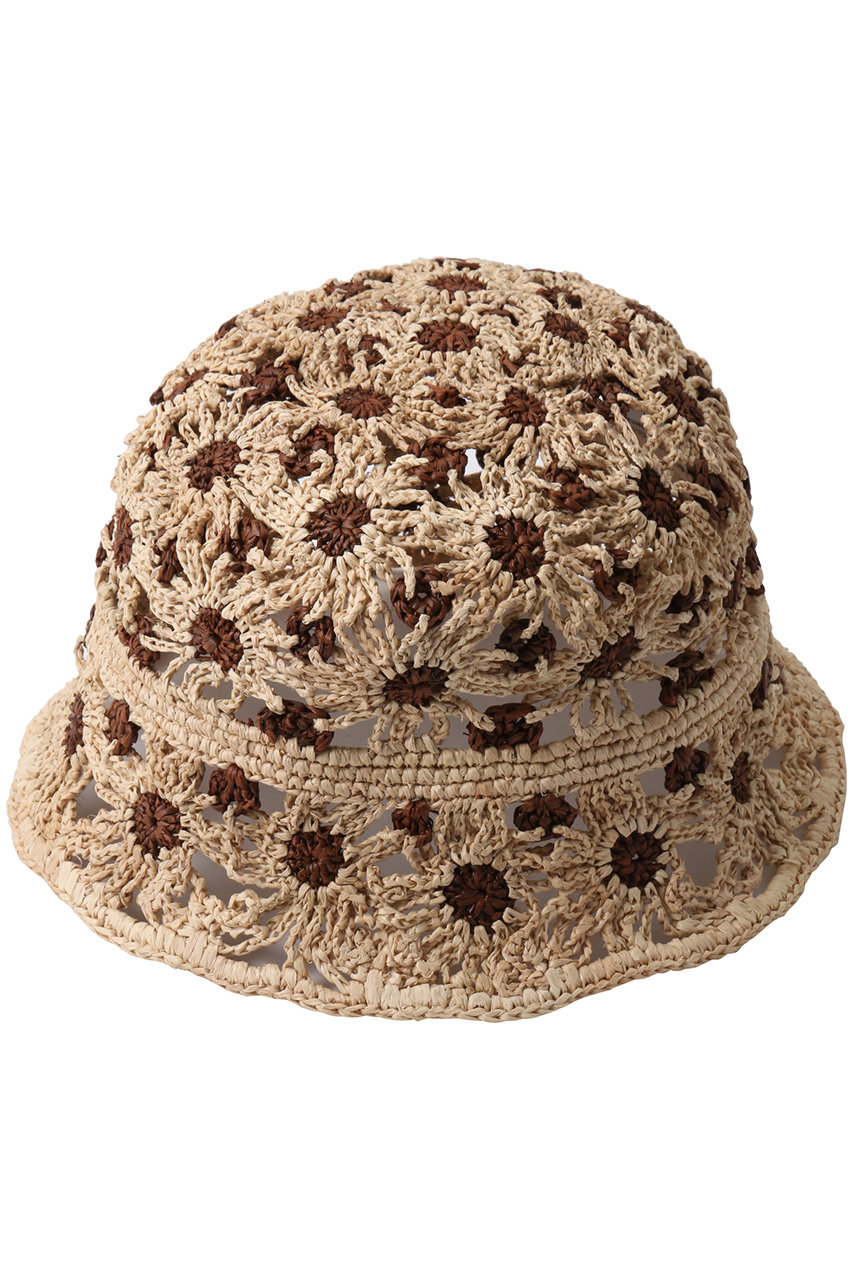 CATARZI 1910 FILICUDI フラワーモチーフラフィアクロシェハット (ナチュラル×ダークブラウン, 57cm) カタルツィ ELLE SHOP CATARZI 1910 FILICUDI フラワーモチーフラフィアクロシェハット (ナチュラル×ダークブラウン, 57cm) カタルツィ ELLE SHOP