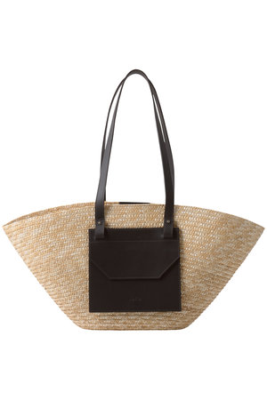 MINORCA レザーポケット付きストローバスケット