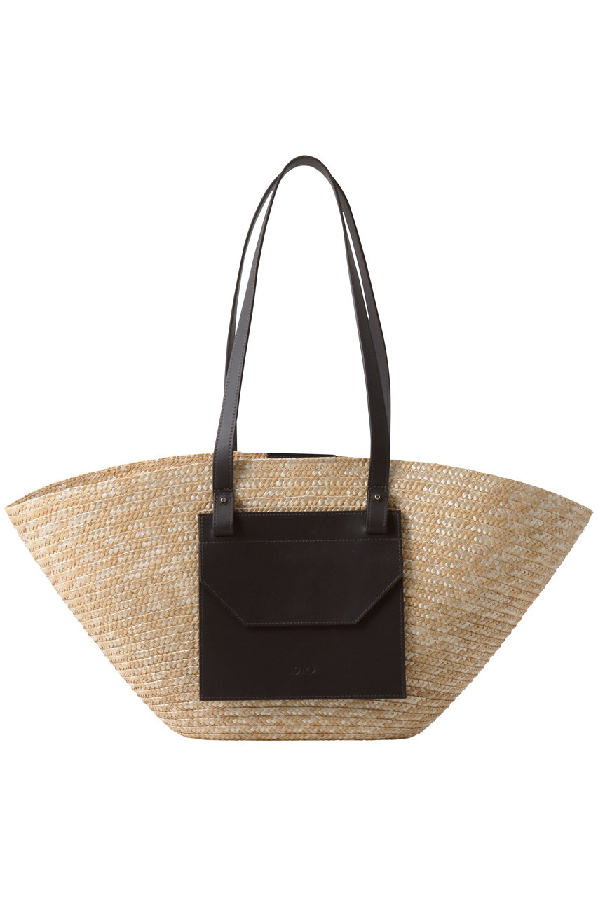 CATARZI 1910 MINORCA レザーポケット付きストローバスケット (ナチュラル×ダークブラウン, F) カタルツィ ELLE SHOP CATARZI 1910 MINORCA レザーポケット付きストローバスケット (ナチュラル×ダークブラウン, F) カタルツィ ELLE SHOP