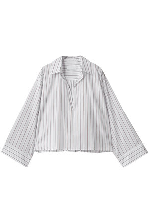 グラフペーパー/GraphpaperのSIDOGRAS Brown Stripe Short Skipper Blouse(110400/110403)