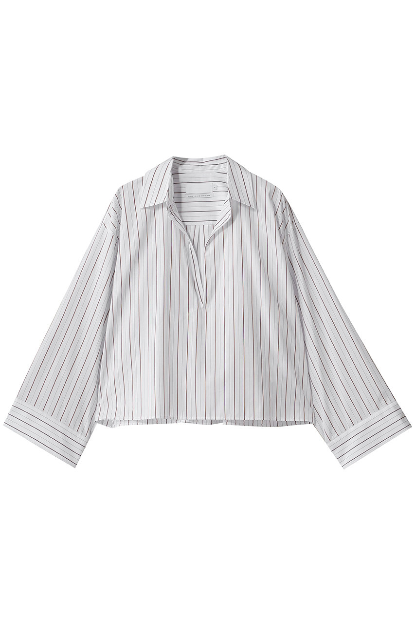 グラフペーパー/GraphpaperのSIDOGRAS Brown Stripe Short Skipper Blouse(WHITE/GL263-50349)