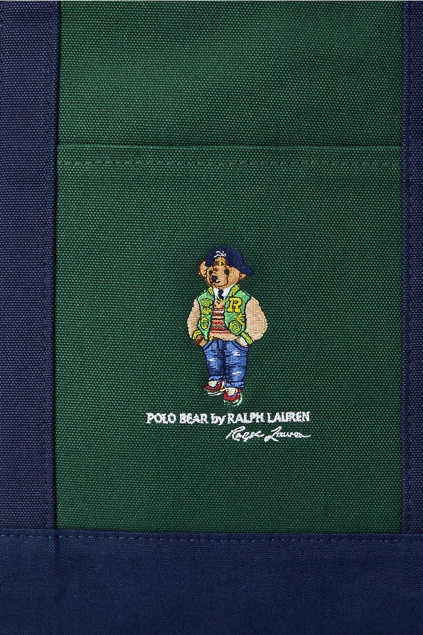 [POLO RALPH LAUREN] グリーンストライプ キャンバスLGトート RALPH LAUREN] グリーンストライプ ラージキャンバストート