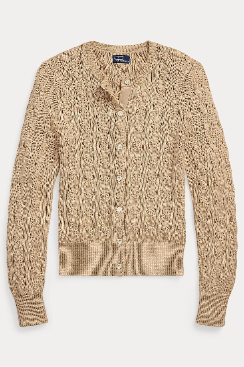 RALPH LAUREN 【POLO RALPH LAUREN】ケーブルニット コットン クルーネック カーディガン (ライトサドルヘザー, M) ラルフ ローレン ELLE SHOP RALPH LAUREN 【POLO RALPH LAUREN】ケーブルニット コットン クルーネック カーディガン (ライトサドルヘザー, M) ラルフ ローレン ELLE SHOP