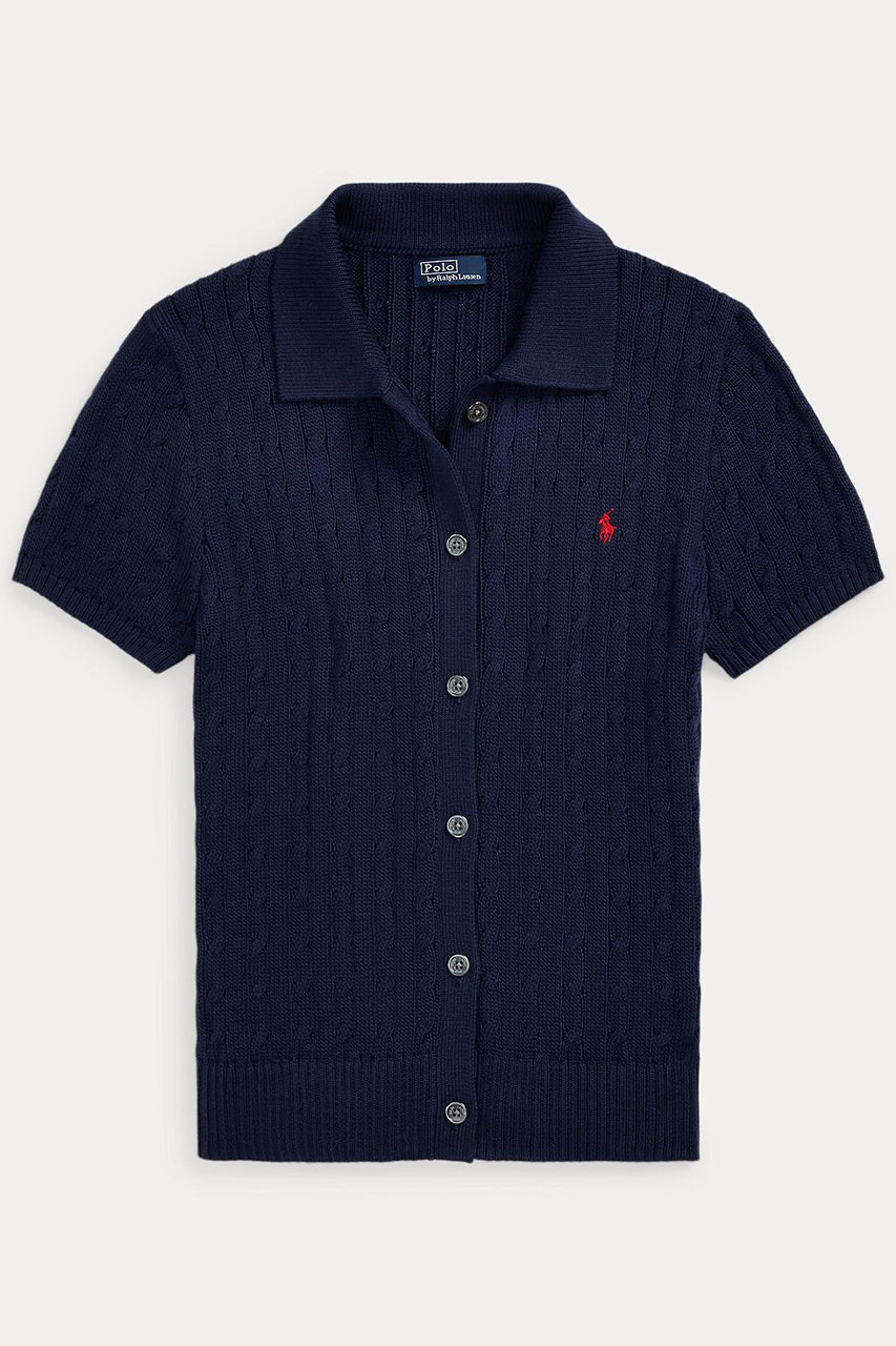 RALPH LAUREN 【POLO RALPH LAUREN】ケーブル コットン ショートスリーブ Polo カーディガン (ハンターネイビー, S) ラルフ ローレン ELLE SHOP RALPH LAUREN 【POLO RALPH LAUREN】ケーブル コットン ショートスリーブ Polo カーディガン (ハンターネイビー, S) ラルフ ローレン ELLE SHOP