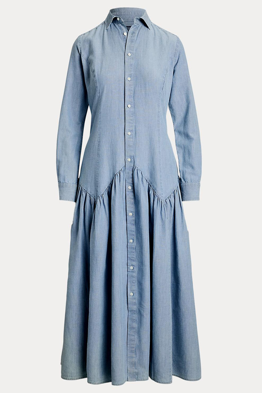 RALPH LAUREN 【POLO RALPH LAUREN】コットンリネン シャンブレー シャツドレス (ブルー, 2) ラルフ ローレン ELLE SHOP RALPH LAUREN 【POLO RALPH LAUREN】コットンリネン シャンブレー シャツドレス (ブルー, 2) ラルフ ローレン ELLE SHOP