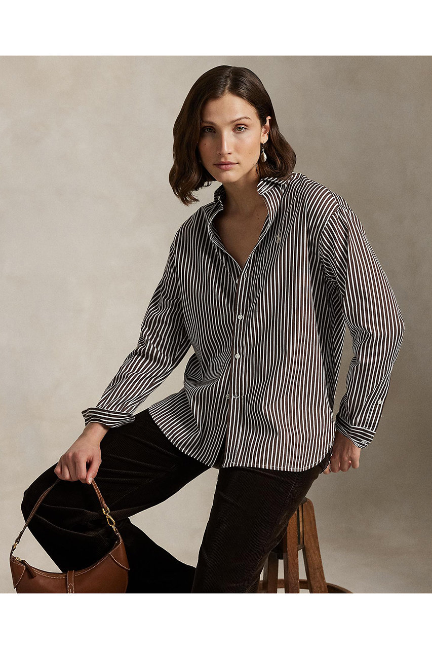 2点おまとめ価格　ラルフローレン コットンストライプシャツ ブラウン×ホワイト RALPH LAUREN(ラルフ ローレン)｜【POLO RALPH LAUREN