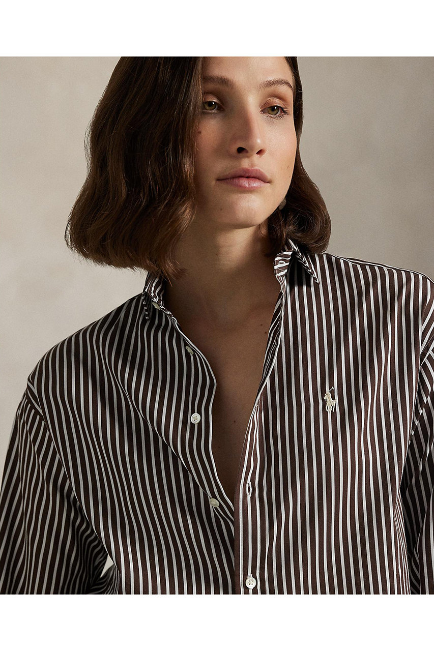 2点おまとめ価格　ラルフローレン コットンストライプシャツ ブラウン×ホワイト RALPH LAUREN(ラルフ ローレン)｜【POLO RALPH LAUREN