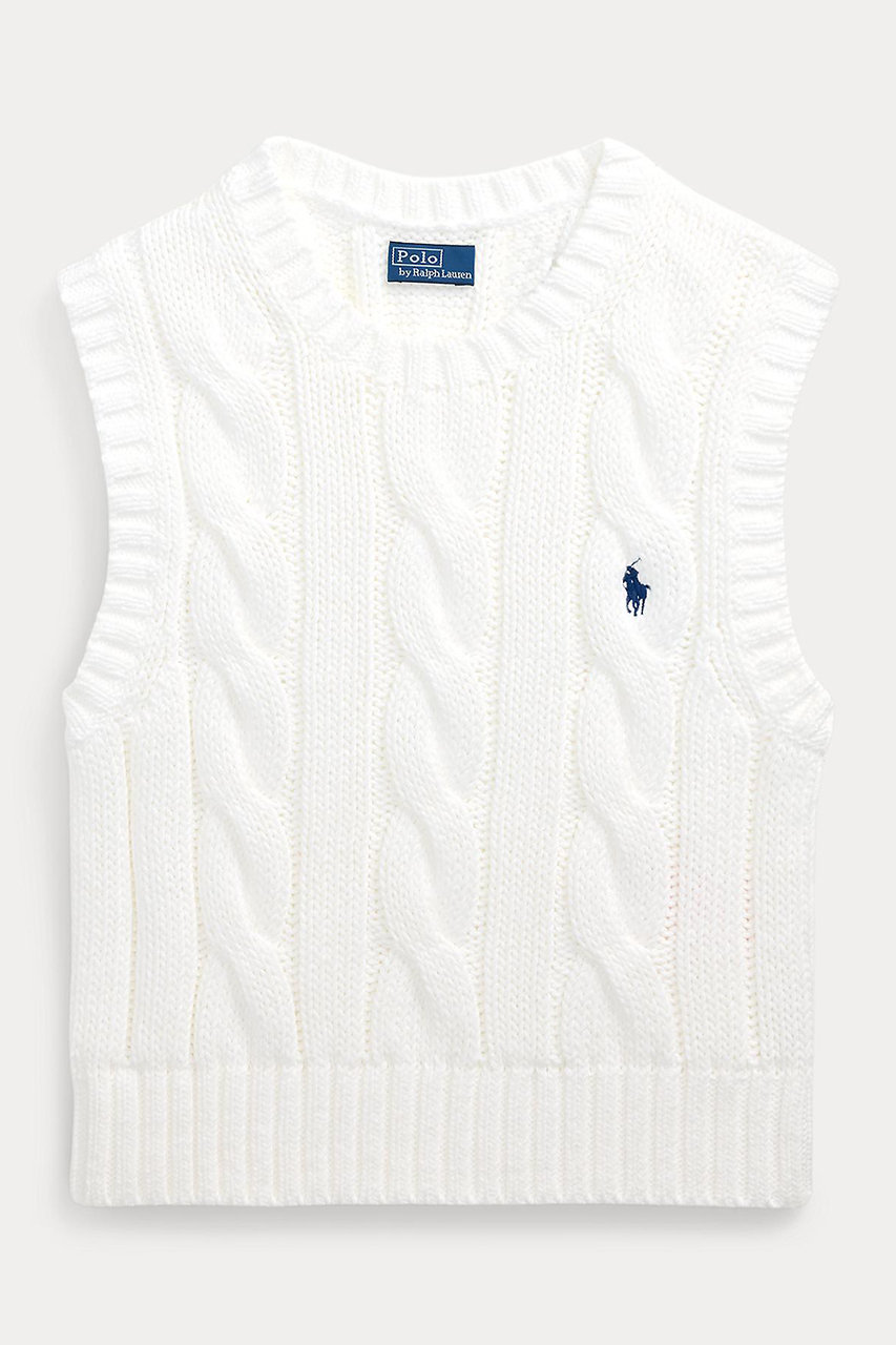 ラルフ ローレン/RALPH LAURENの【POLO RALPH LAUREN】ケーブルニット コットン クロップド ベスト(ホワイト/WMPOSWENC021163)