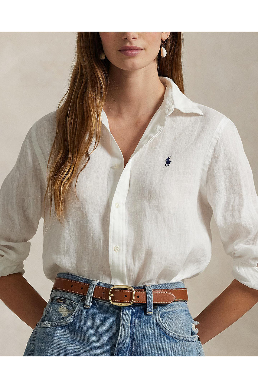 【極美品】近年 ラルフローレン リネン100％ シャツ クラシックフィット 白 POLO RALPH LAUREN（ポロ・ラルフローレン） シャツ クラシック