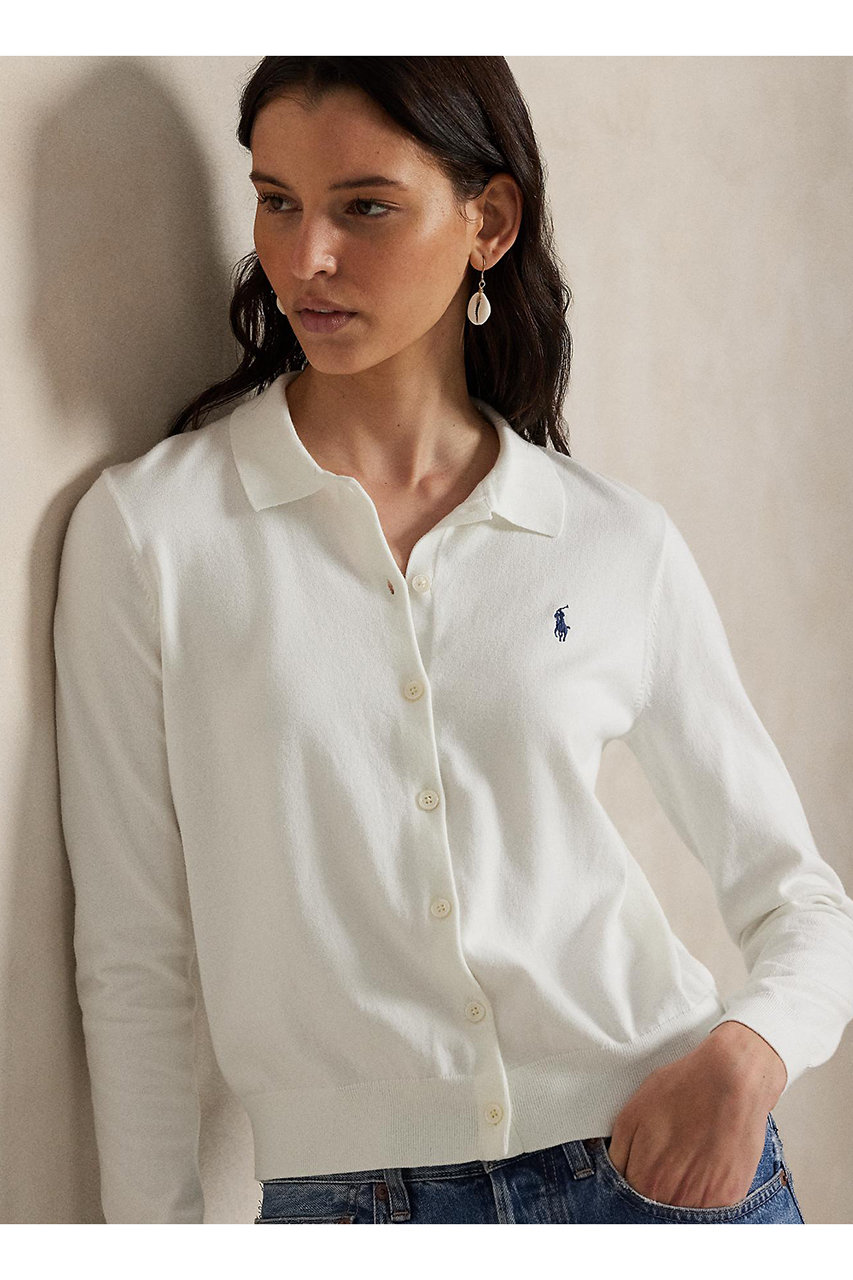 美品　ポロラルフローレン　ホワイト カーディガン　現行タグ　M 春カラー POLO RALPH LAUREN（ポロ・ラルフローレン） ポロ ラルフローレン