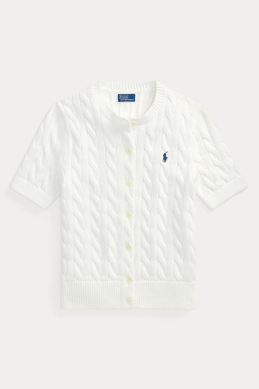 ラルフ ローレン/RALPH LAURENの【POLO RALPH LAUREN】ケーブルニット コットン ショートスリーブ カーディガン(ホワイト/WMPOSWENDW20588)