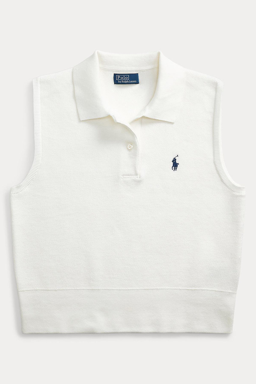 ラルフ ローレン/RALPH LAURENの【POLO RALPH LAUREN】コットン クロップド スリーブレス ポロ セーター(ホワイト/WMPOSWENC021297)
