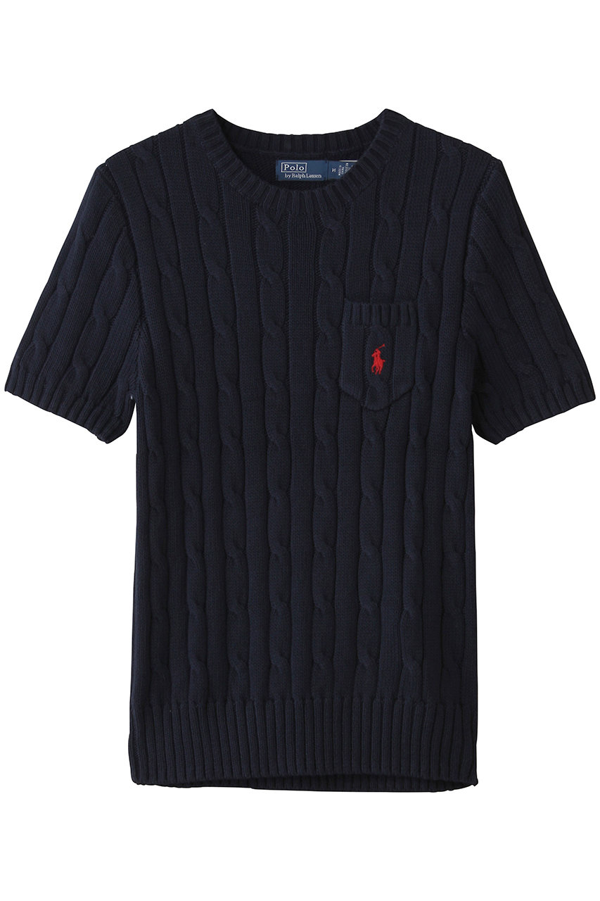 ラルフ ローレン/RALPH LAURENの【POLO RALPH LAUREN】ケーブルニット コットン ショートスリーブ セーター(ネイビー/WMPOSWENC021585)