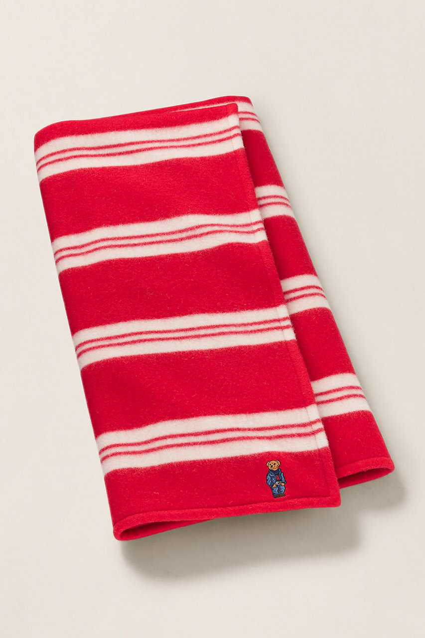 ラルフ ローレン/RALPH LAURENの【Ralph Lauren Home】Polo ベア ストライプド ハーフ ブランケット(レッド/HMRLBEDHR223867)