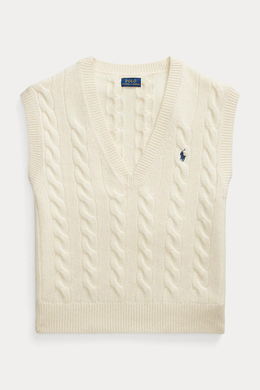 ラルフ ローレン/RALPH LAURENの【POLO RALPH LAUREN】ケーブルニット ウールカシミヤ セーター ベスト(ホワイト/WMPOSWENC021702)