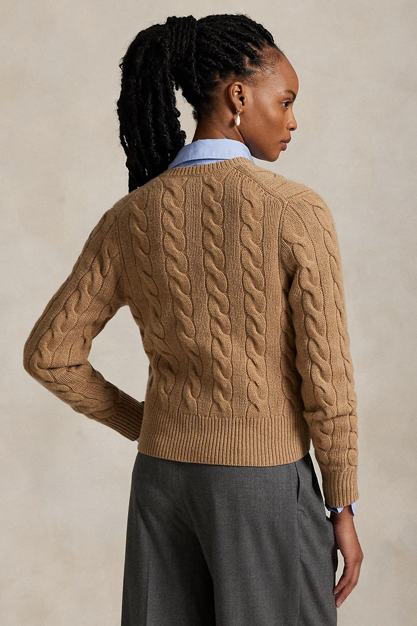 ポロラルフローレン ケーブルニット カーディガン　ノーカラー　カシミヤ キャメル RALPH LAUREN(ラルフ ローレン)｜【POLO RALPH LAUREN】ケーブルニット