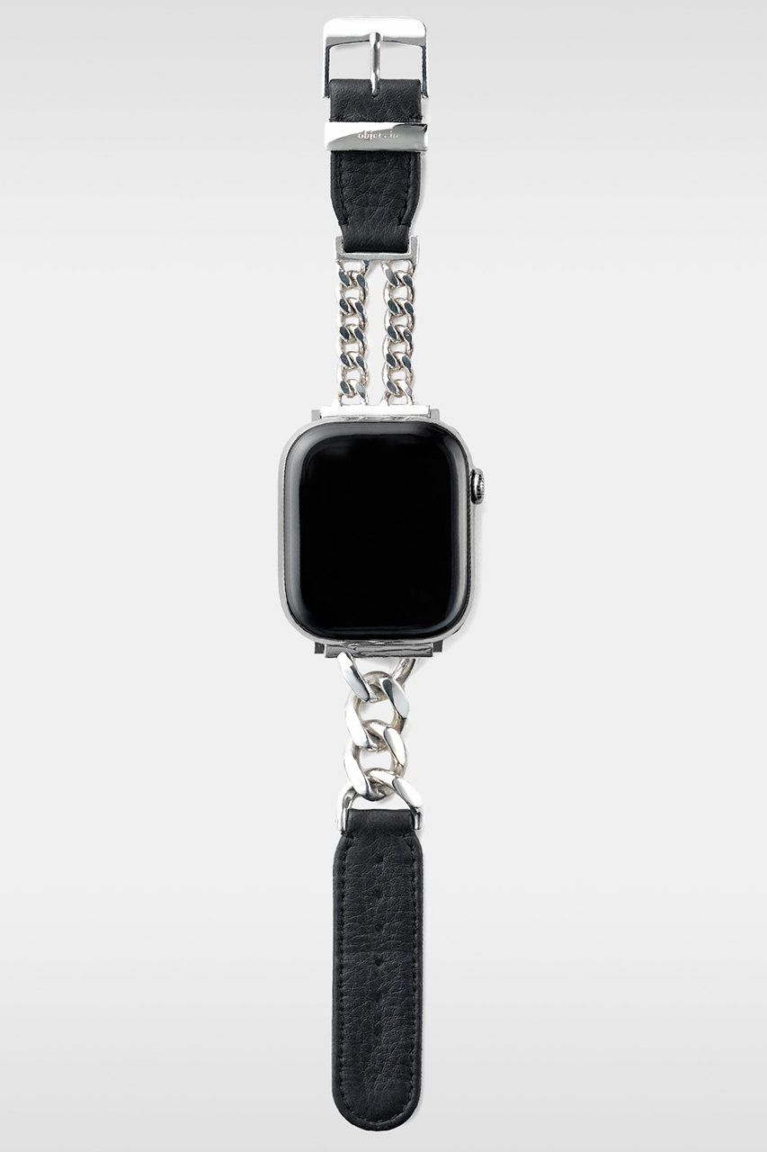 オブジェクツアイオー/objcts.ioの【受注生産】レザーハイブリッド チェーンバンド for Apple Watch - シルバー925(ブラック/O25S1245MDSAB16)