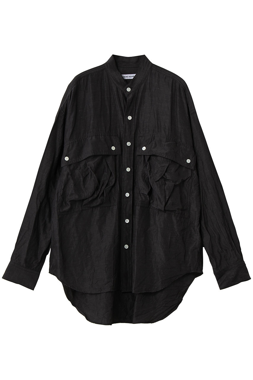 キャサリン・ハムネット/KATHARINE HAMNETTの【UNISEX】アセテートパラシュートバンドカラーシャツ(ブラック/26S-KHS-01)