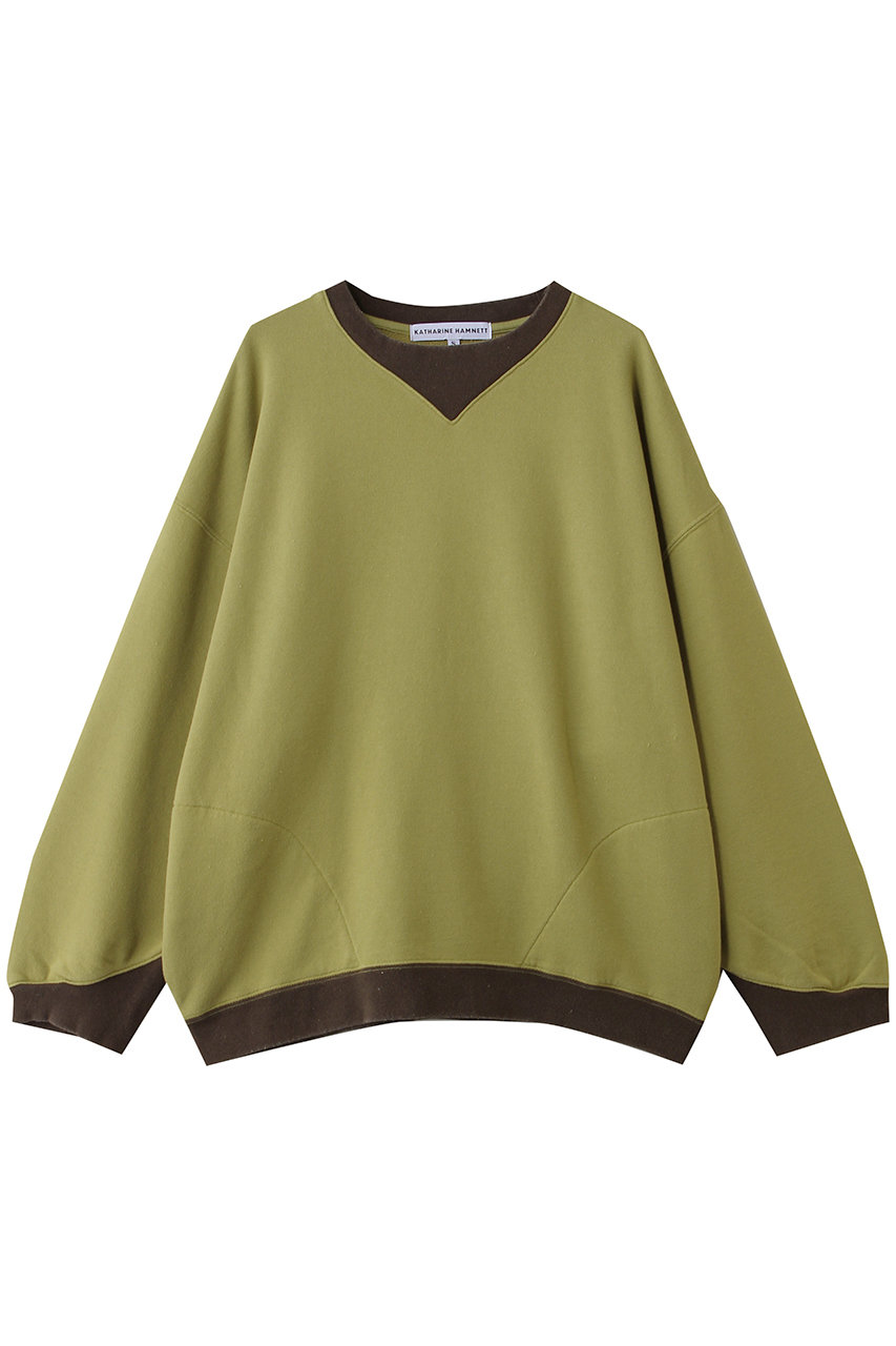 キャサリン・ハムネット/KATHARINE HAMNETTの【UNISEX】バイカラーリブオーバーサイズスウェットプルオーバー(グリーン/26S-KHSW-02)