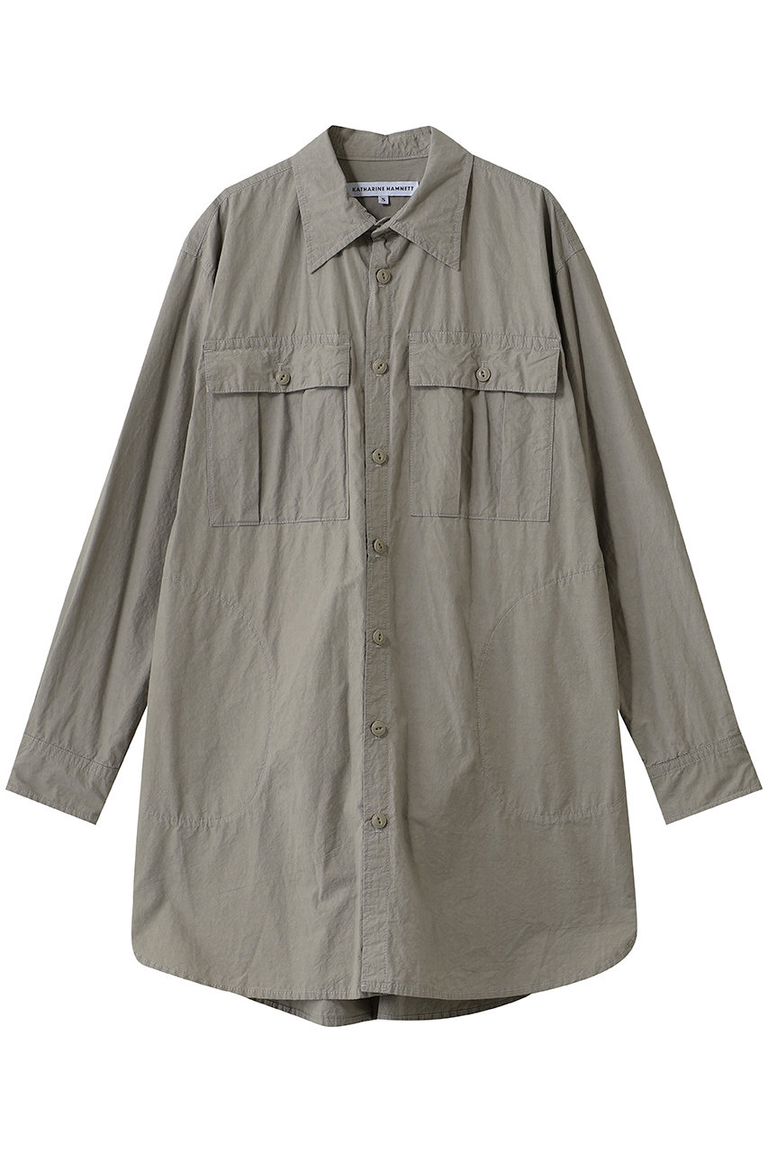 KATHARINE HAMNETT 【UNISEX】ロングレンジウォッシュドアウトシャツ (グレージュ, M) キャサリン・ハムネット ELLE SHOP