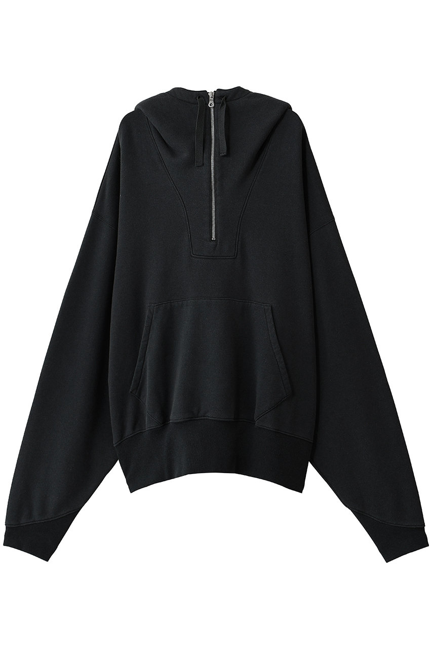 KATHARINE HAMNETT 【UNISEX】ヴィンテージ風ハーフジップ スウェットフーディ (ブラック, M) キャサリン・ハムネット ELLE SHOP