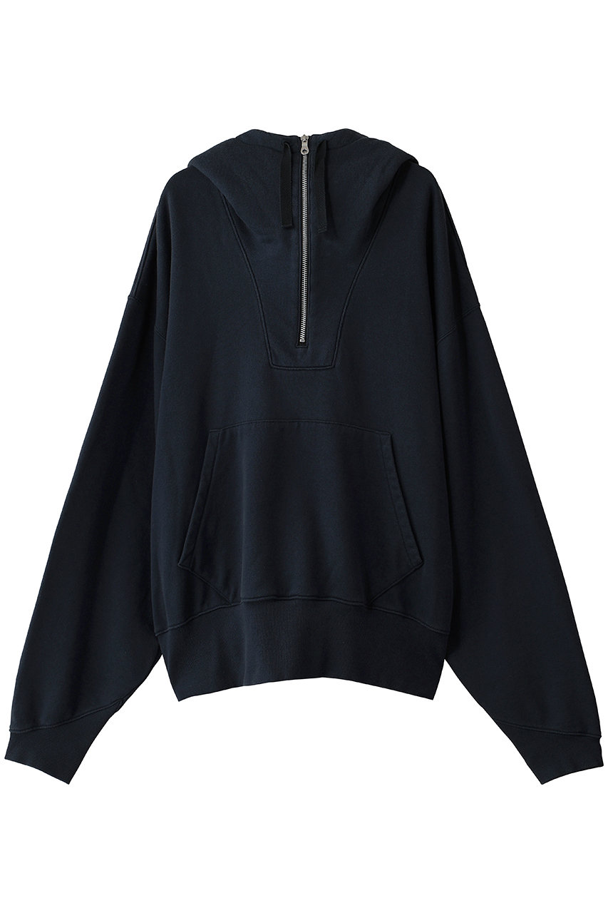 KATHARINE HAMNETT 【UNISEX】ヴィンテージ風ハーフジップ スウェットフーディ (ネイビー, M) キャサリン・ハムネット ELLE SHOP