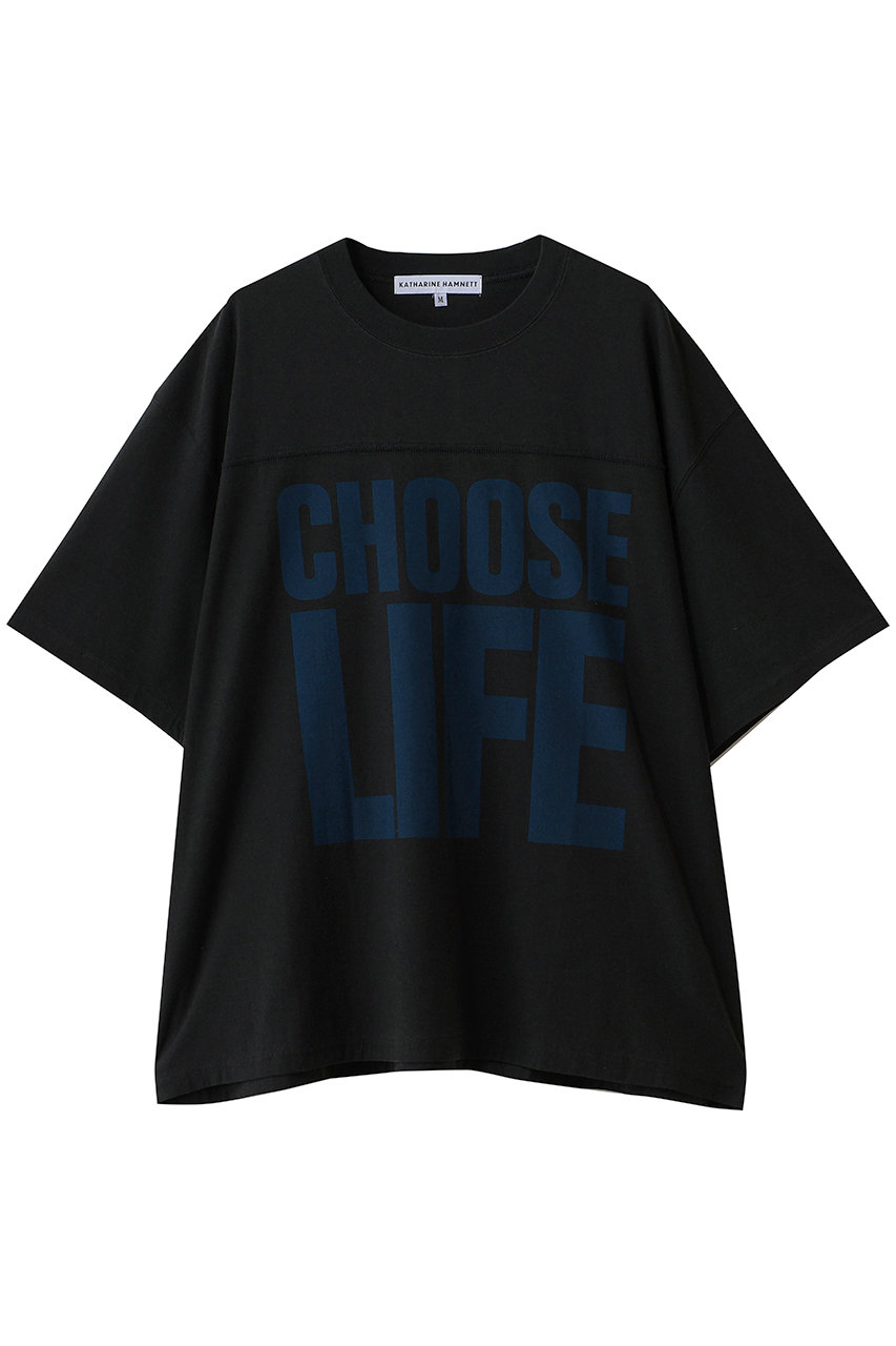 KATHARINE HAMNETT 【UNISEX】オーガニックスローガンビッグTシャツ バッグロゴ入り (ブラック, L) キャサリン・ハムネット ELLE SHOP