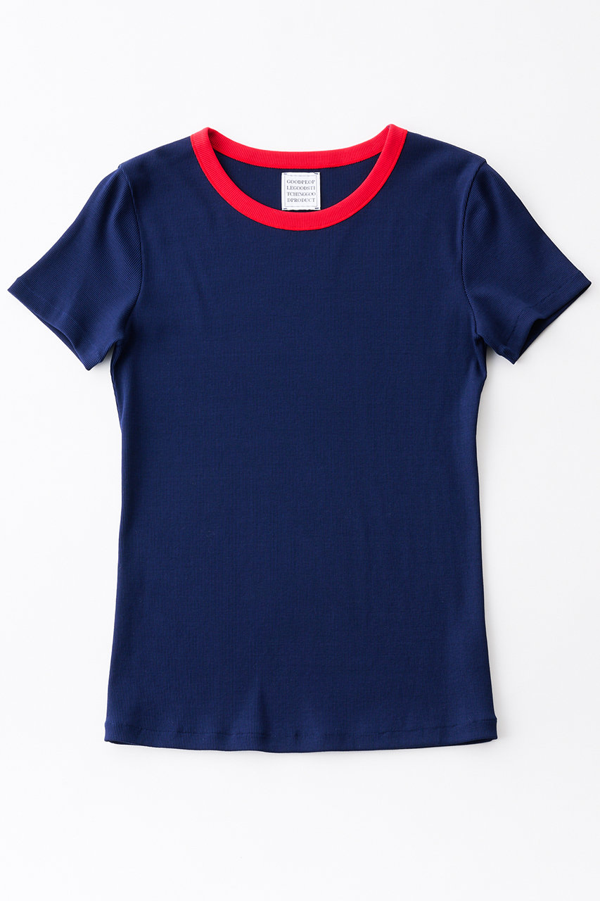 グッド ピープル グッド ステッチング グッド プロダクト/GOOD PEOPLE GOOD STITCHING GOOD PRODUCTのコントラスト トリム ショートスリーブ Tシャツ(ブルー×レッド/02-01-1154A)