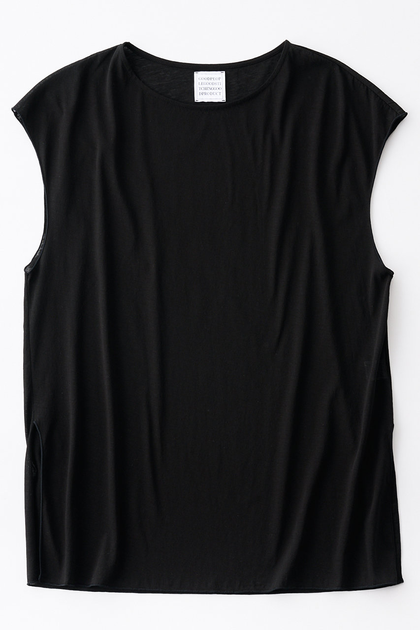 グッド ピープル グッド ステッチング グッド プロダクト/GOOD PEOPLE GOOD STITCHING GOOD PRODUCTのサイドスリット フレンチスリーブ Tシャツ(ブラック/02-01-1852)